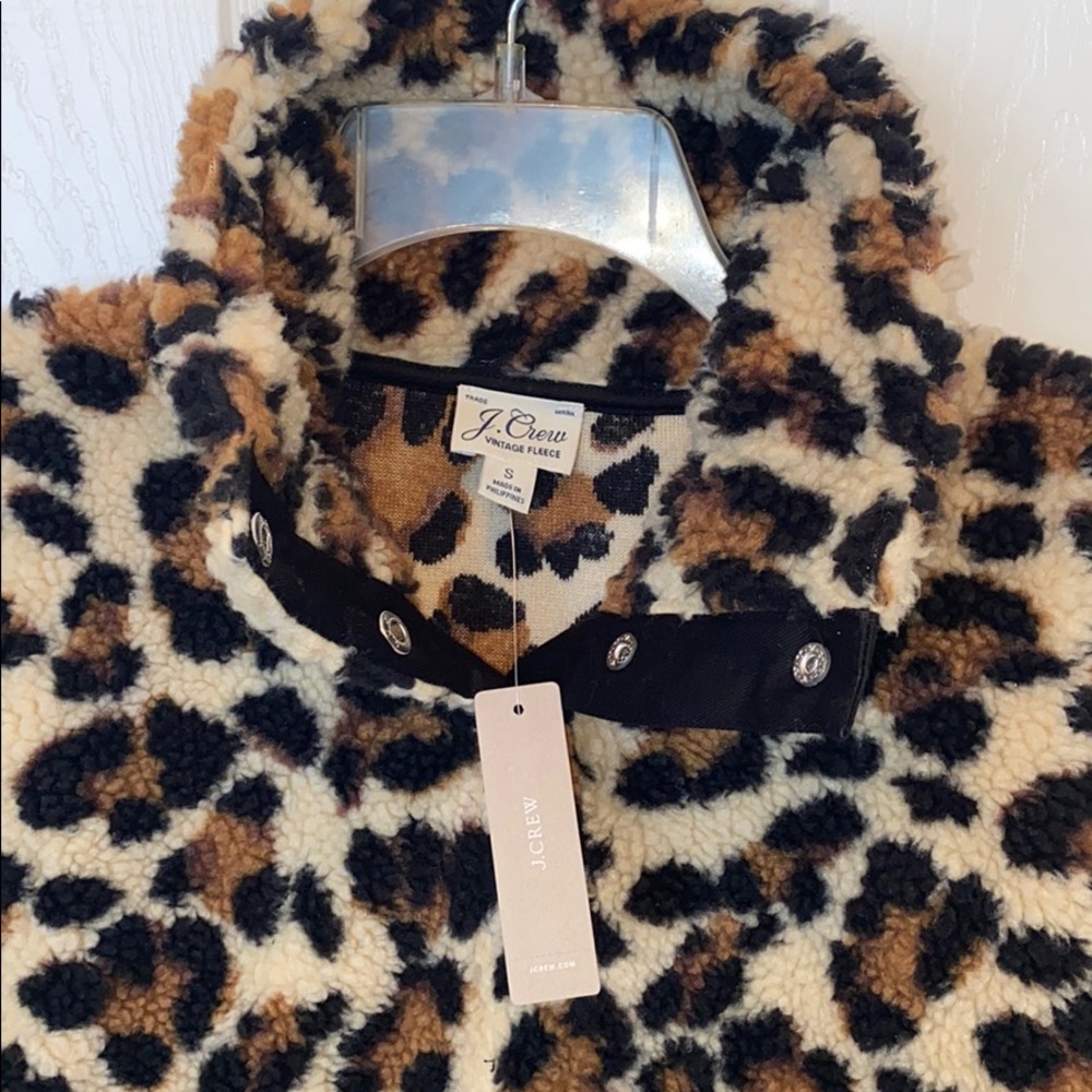 J Crew snap-collar, leopard print Sherpa; size S - Picture 10 of 13